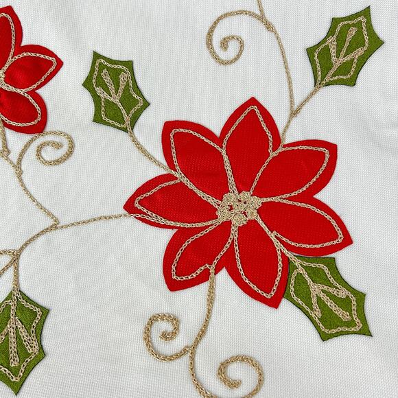 Inspired Treasures Table Runner White Red Poinsettia Christmas Holiday 72x13 - Picture 5 of 9